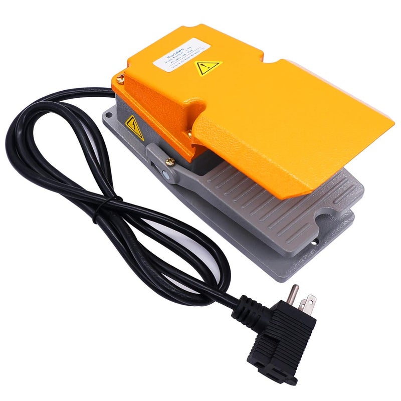 Twidec /Heavy Duty Foot Switch SPDT NO NC AC 380V 15A Electric Pedal Momentary Foot Pedal Switch with Foot Guard Aluminum Case 5-ft Cable with Piggyback Plug (3-Pronged) LT-4XCT - Image 1